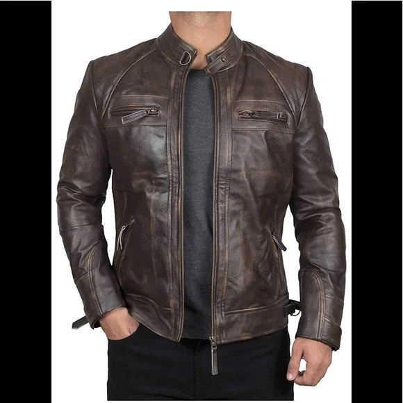 ๐ Diamond1 Tall Men Ruboff Real leather brown bomber jacket new With tags ๐ - Picture 1 of 6